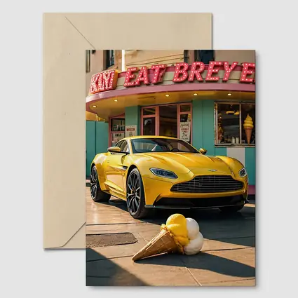 Aston Martin DB11 Yellow Retro Ice Cream Shop