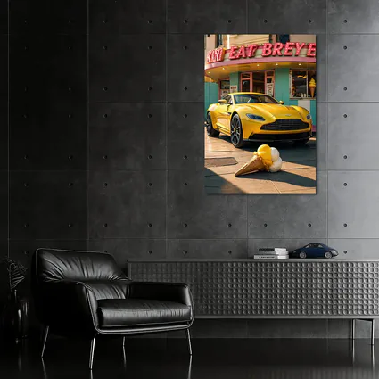 Aston Martin DB11 Yellow Retro Ice Cream Shop