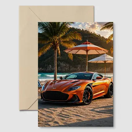 Aston Martin DBS Superleggera Orange Beach Sunset