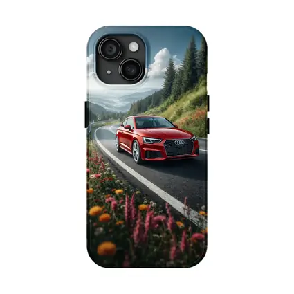 Red Audi RS5 on Scenic Mountain Road