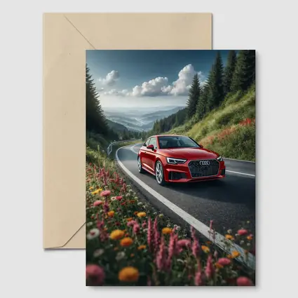 Red Audi RS5 on Scenic Mountain Road