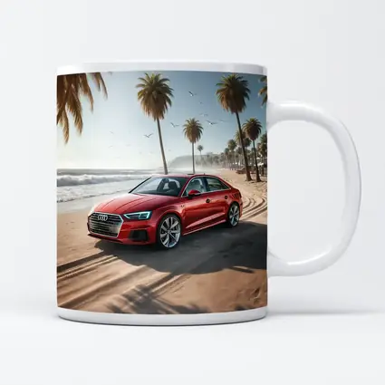 Audi A3 Red Sedan Parked On Beach