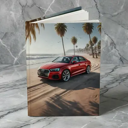 Audi A3 Red Sedan Parked On Beach