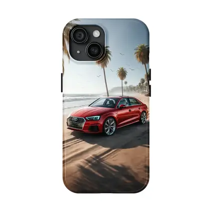 Audi A3 Red Sedan Parked On Beach