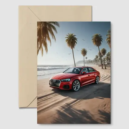 Audi A3 Red Sedan Parked On Beach