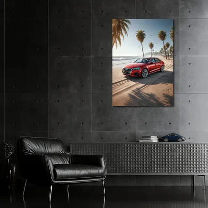 Audi A3 Red Sedan Parked On Beach