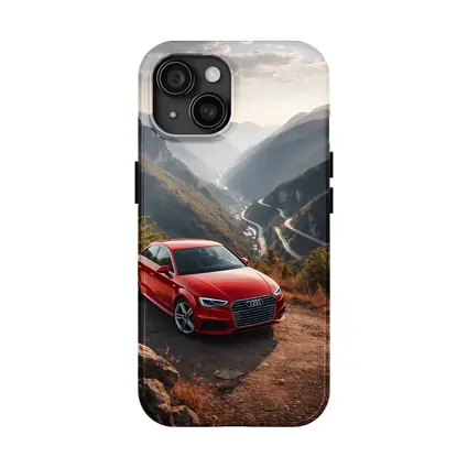 Red Audi A3 Mountain Valley Road