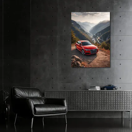 Red Audi A3 Mountain Valley Road