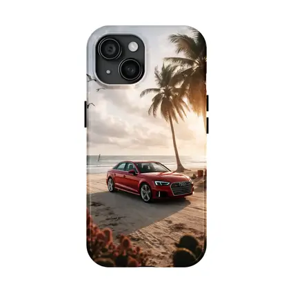 Audi A3 Parked on Tropical Beach Shore