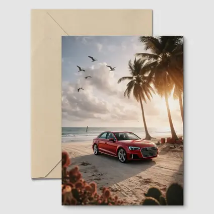 Audi A3 Parked on Tropical Beach Shore