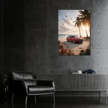 Audi A3 Parked on Tropical Beach Shore