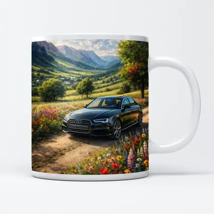 Audi A4 Parked Among Wildflowers Mountain Valley