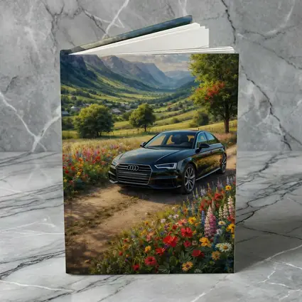 Audi A4 Parked Among Wildflowers Mountain Valley