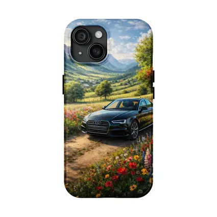 Audi A4 Parked Among Wildflowers Mountain Valley