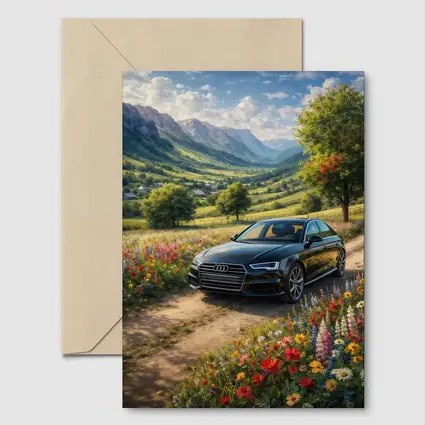 Audi A4 Parked Among Wildflowers Mountain Valley