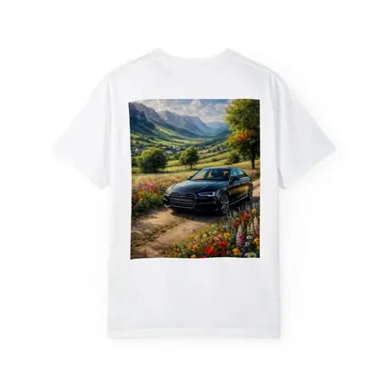 Audi A4 Parked Among Wildflowers Mountain Valley