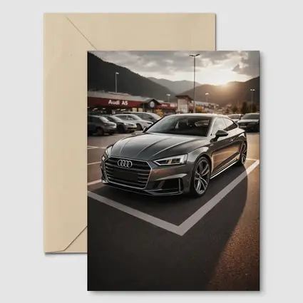 Audi A5 Parked at Sunset Mountains