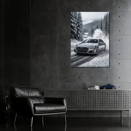 Audi A7 Driving Through Snowy Winter Road