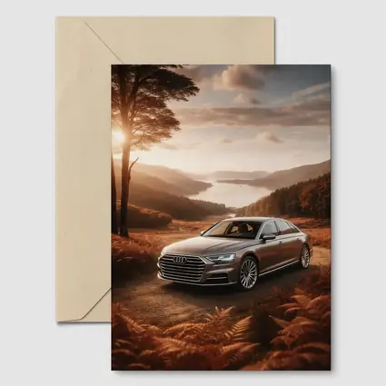 Audi A8 Parked Beside Autumn Forest Lake