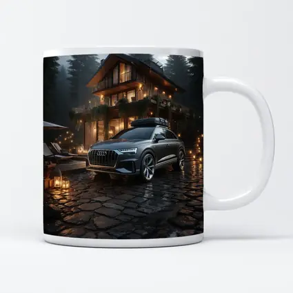Audi Q8 Parked Outside Forest Cabin Night