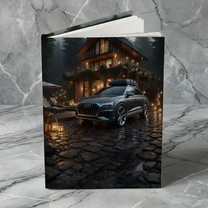 Audi Q8 Parked Outside Forest Cabin Night