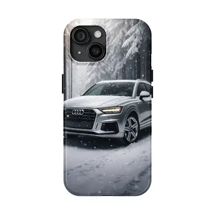 Audi Q7 Silver SUV Snowy Forest