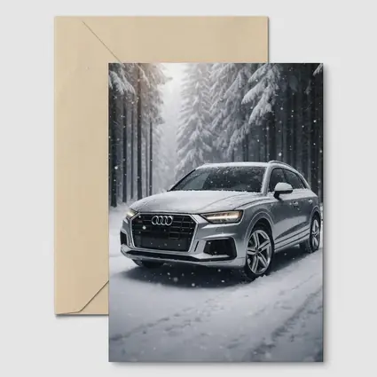 Audi Q7 Silver SUV Snowy Forest