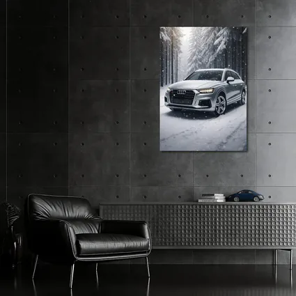 Audi Q7 Silver SUV Snowy Forest