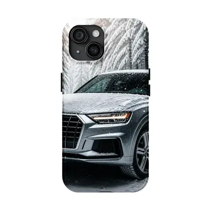 Audi Q7 Silver SUV Snowy Forest
