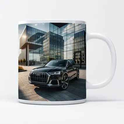 Audi Q8 Black SUV Modern Glass Buildings
