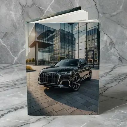 Audi Q8 Black SUV Modern Glass Buildings