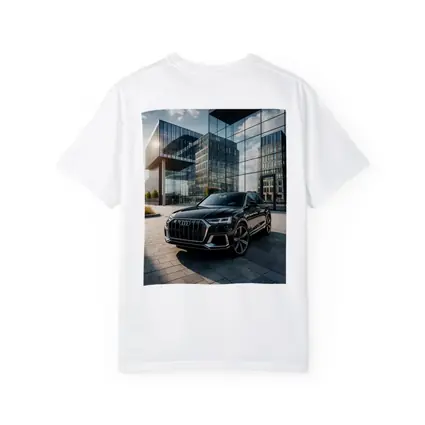 Audi Q8 Black SUV Modern Glass Buildings