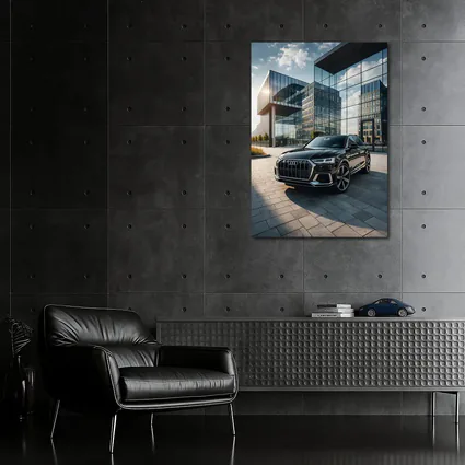 Audi Q8 Black SUV Modern Glass Buildings