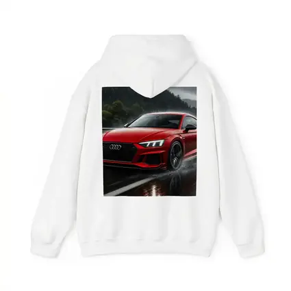 Audi RS5 Red Coupe Driving in Rain