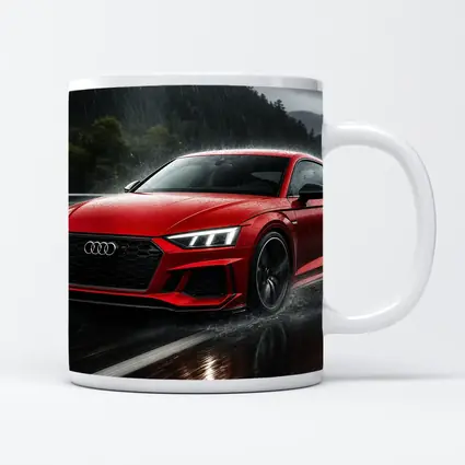 Audi RS5 Red Coupe Driving in Rain