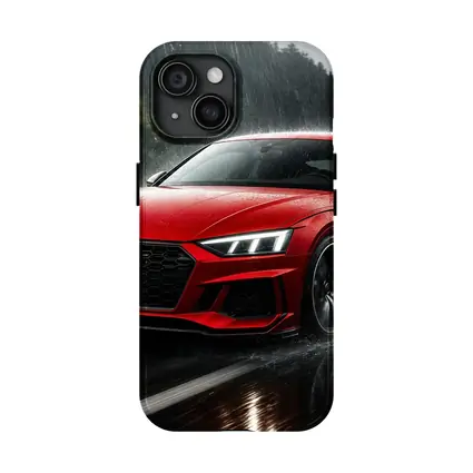 Audi RS5 Red Coupe Driving in Rain