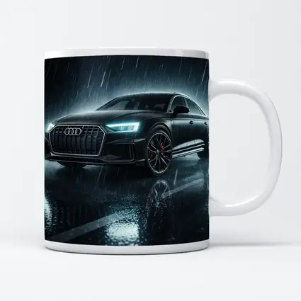 Audi A8 Black Sedan Rainy Night Street