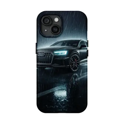 Audi A8 Black Sedan Rainy Night Street