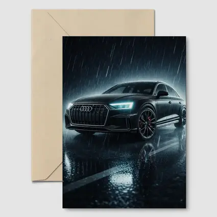 Audi A8 Black Sedan Rainy Night Street