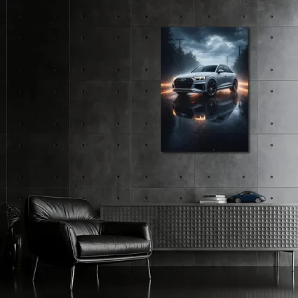 Audi Q8 Silver Rain Wet Road Night