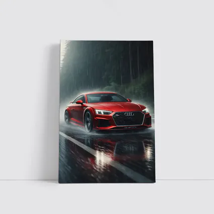Audi R8 Quattro Red Rainy Road Drive