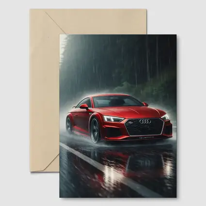 Audi R8 Quattro Red Rainy Road Drive