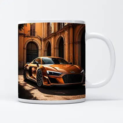 Audi R8 Orange Parked Beside Classical Building