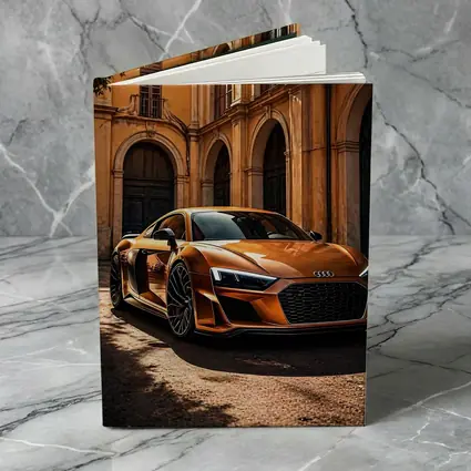 Audi R8 Orange Parked Beside Classical Building