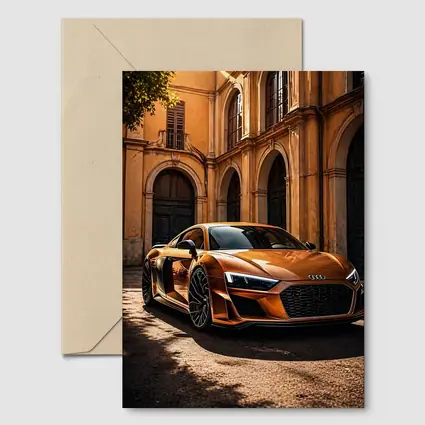 Audi R8 Orange Parked Beside Classical Building