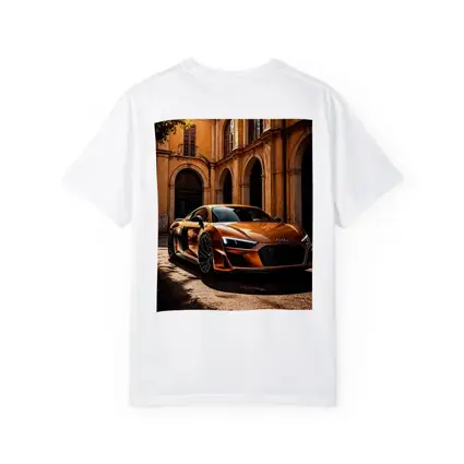 Audi R8 Orange Parked Beside Classical Building