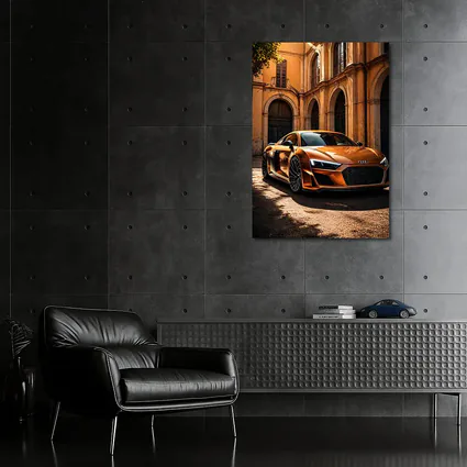 Audi R8 Orange Parked Beside Classical Building