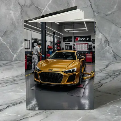 Audi R8 Gold Supercar In Auto Workshop