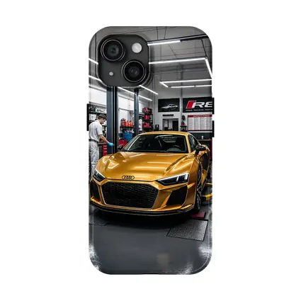 Audi R8 Gold Supercar In Auto Workshop