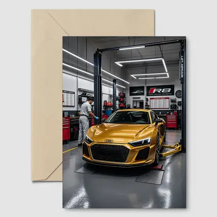 Audi R8 Gold Supercar In Auto Workshop